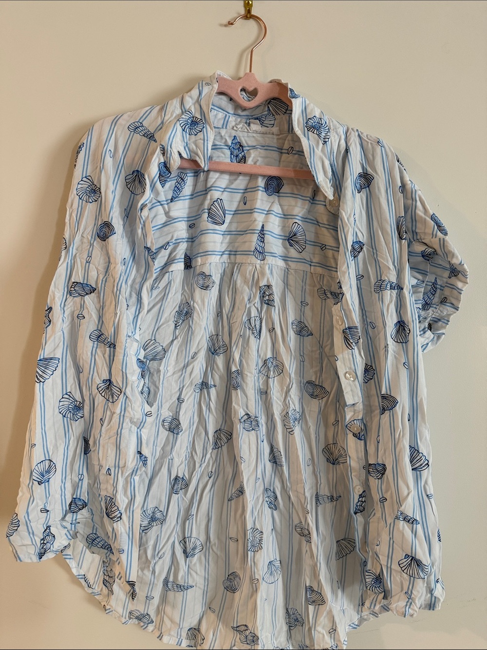Jane and Delancey White Button-Up Shirt with Blue Shell and Stripe Print